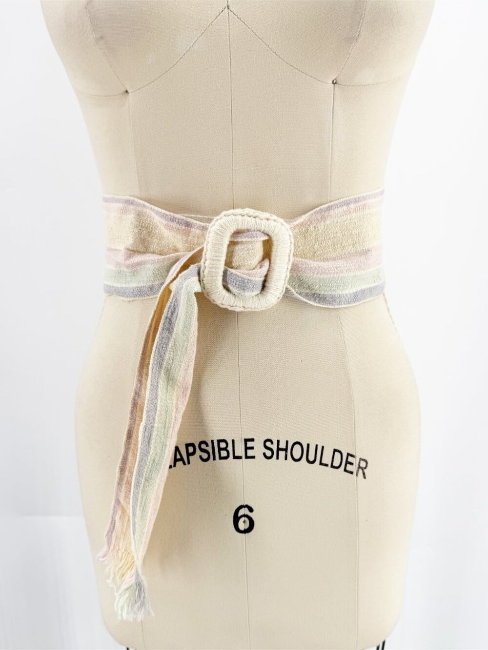 Liz Claiborne Pastel Striped Sash Belt w Fringe Tie Cotton Japan O/S - Picture 6 of 6